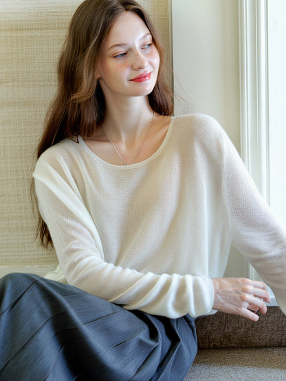 Elegant Cashmere Blend Sweater Soft Knit Round Neck Casual Long Sleeve