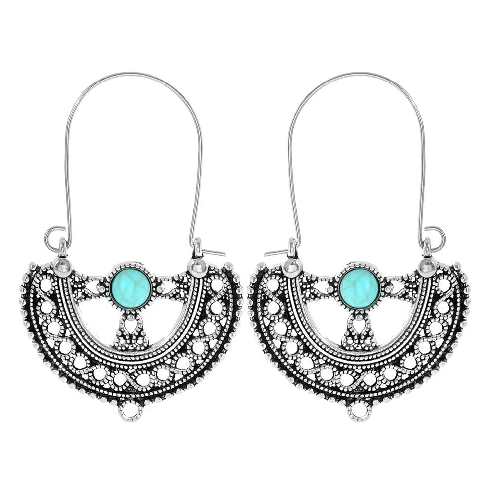 Turquoise Geometric Metal Tassel Earrings for Women