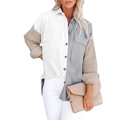 Contrast Corduroy-Breasted Loose Button Shirt