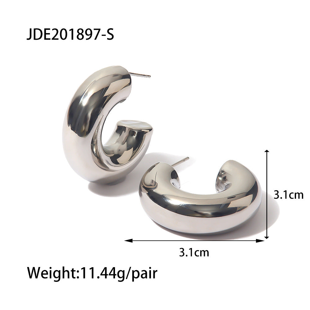 Gold Plated Stainless Steel Hollow C Hoop Earrings