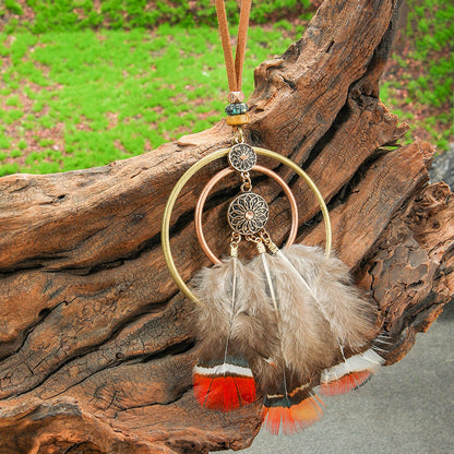 Colorful Feather Pendant Necklace Bohemian Style Butterfly Jewelry