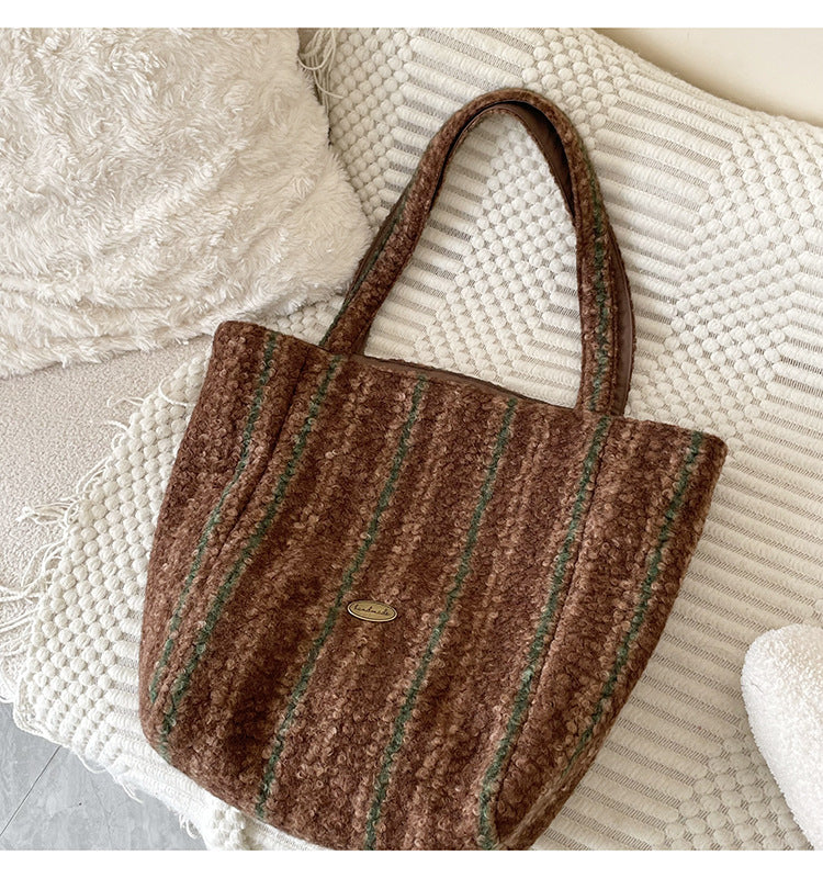 Plaid Striped Color Block Large Capacity Tote Bag