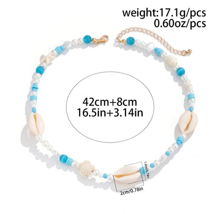 Ocean Breeze Bead Necklace With Starfish And Shell Design