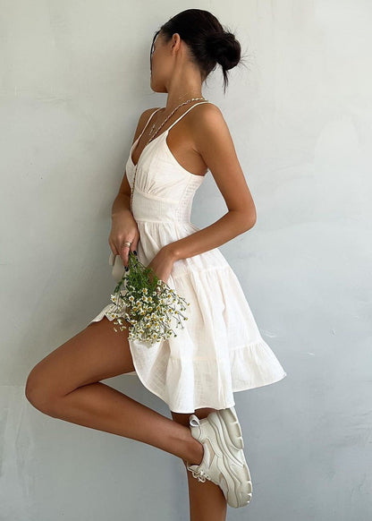 Mini Dress White Breathable Strappy Design