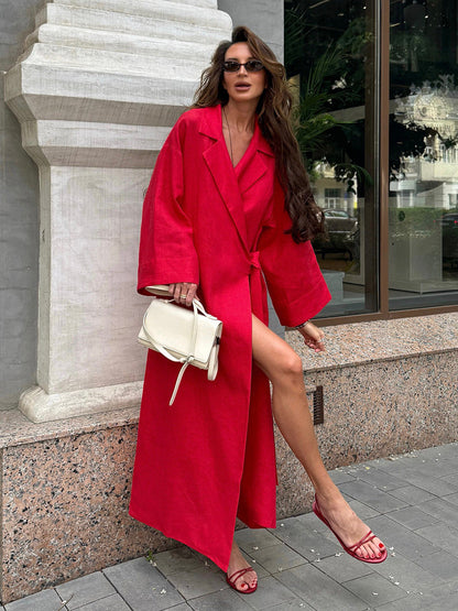Chic Casual Long Dress With Tie Belt