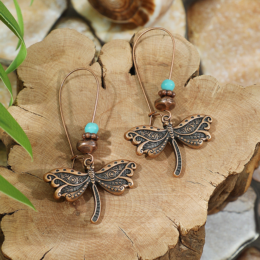 Vintage Ethnic Style Creative Brown Earrings with Turquoise Tassels
