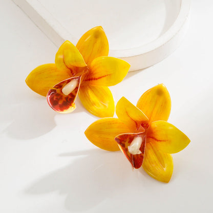 Flower Drop Resin Earrings S925 Silver Studs for Women