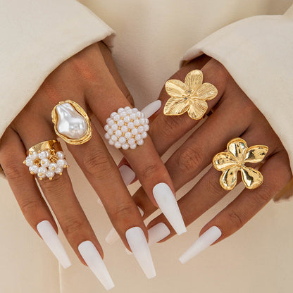 Floral Design Liquid Lava Opening Ring Set Fashionable Casual Jewelry