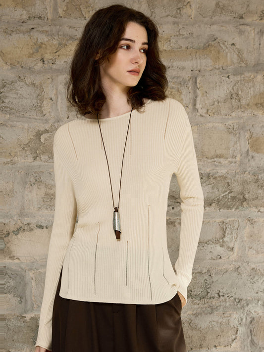 Classic Long Sleeve Knitted Sweater with Hollow Design