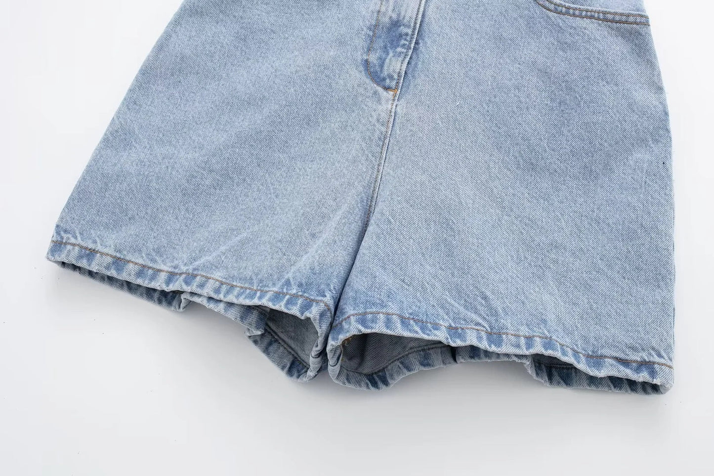 Casual Solid Color Denim Short Romper