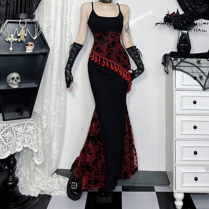 Black Floral Print Lace Trimmed Maxi Dress