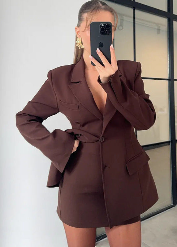 Tailored Waist Blazer Dress In Dark Brown