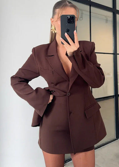 Tailored Waist Blazer Dress In Dark Brown