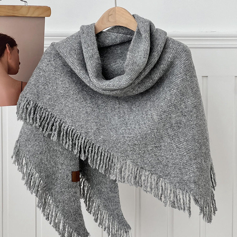 Tassel Solid Color Knit Shawl Scarve