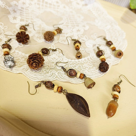 Handcrafted Vintage Floral Wooden Bead Earrings