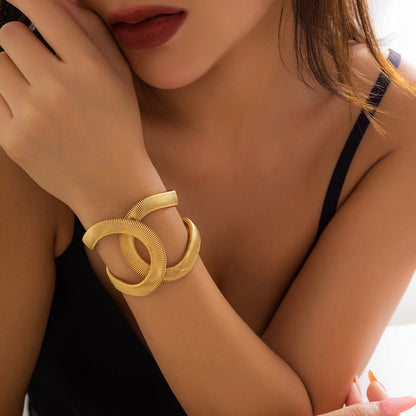 Geometric Cutout Metal Cuff Bracelet Trendy Fashion Jewelry