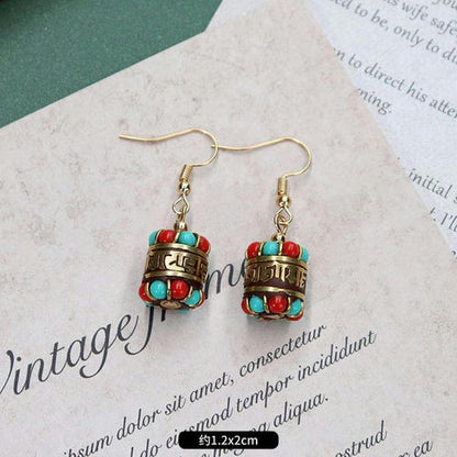 Original Niche Nepal Exotic Tibetan Ethnic Earrings Retro Temperament Simple Earrings Show Face Thin Earrings.