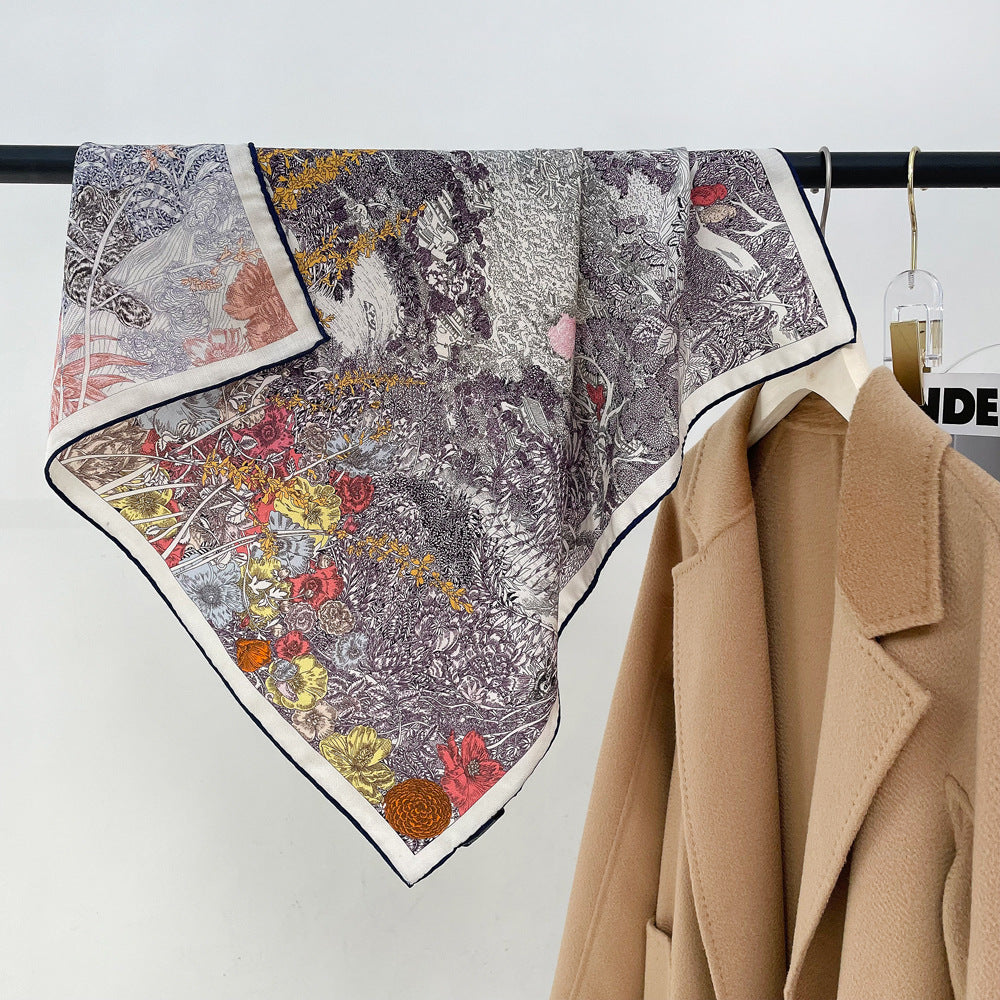 Double Sided Print Soft Square Silk Scarf