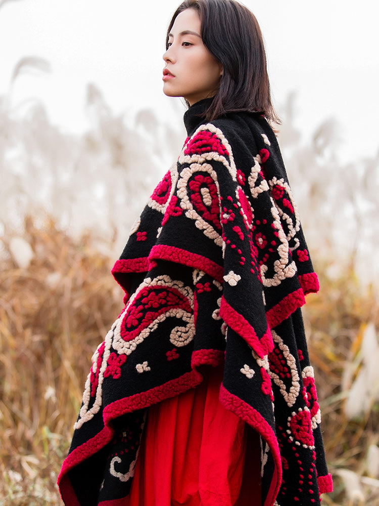 Ethnic Style Wool Shawl, Women'S Autumn And Winter Cape Blanket, Oversized Scarf, Thickened Warmth, Shawl Split Shawl