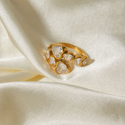 Love Heart Rhinestone Adjustable Ring