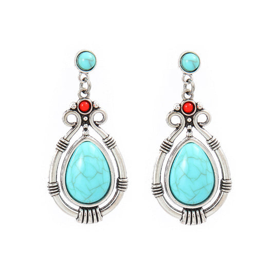 Turquoise Tassel Earrings with Geometric Metal Design