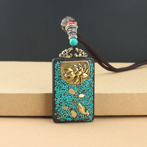 Vintage Nepal Thangka God Of Wealth Buddha Elephant God Ebony Pendant Necklace Exotic Sweater Chain