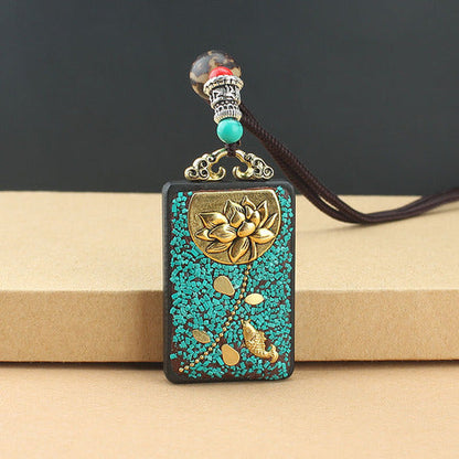 Vintage Nepal Thangka God Of Wealth Buddha Elephant God Ebony Pendant Necklace Exotic Sweater Chain