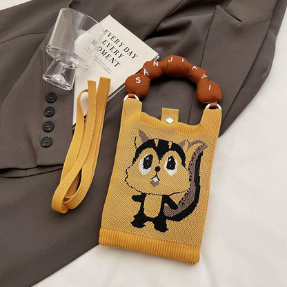 Trendy Knitted Crossbody Phone Bag Cute Cartoon Design