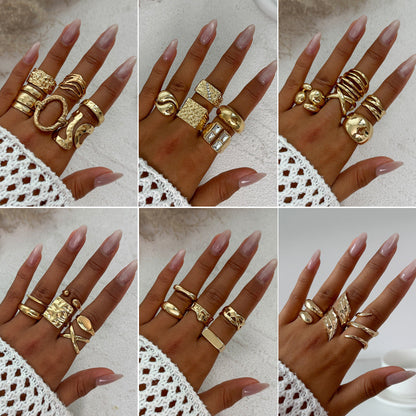 Geometric Metal Cross-Ring Set Trendy Hip-Hop Style
