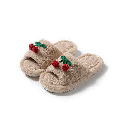 Plush Cherry Color Block Warm Slippers