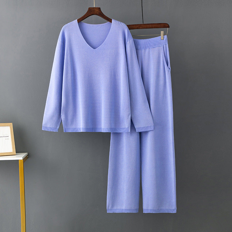 2+ Solid Color V-Neck Knit Sets