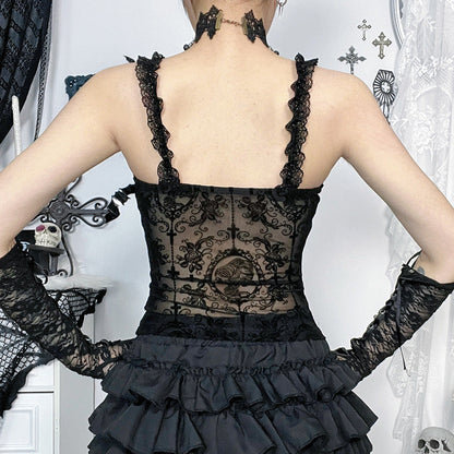 Dark Gothic Style Lace Cami Top Sexy Slim Fit Tank Top