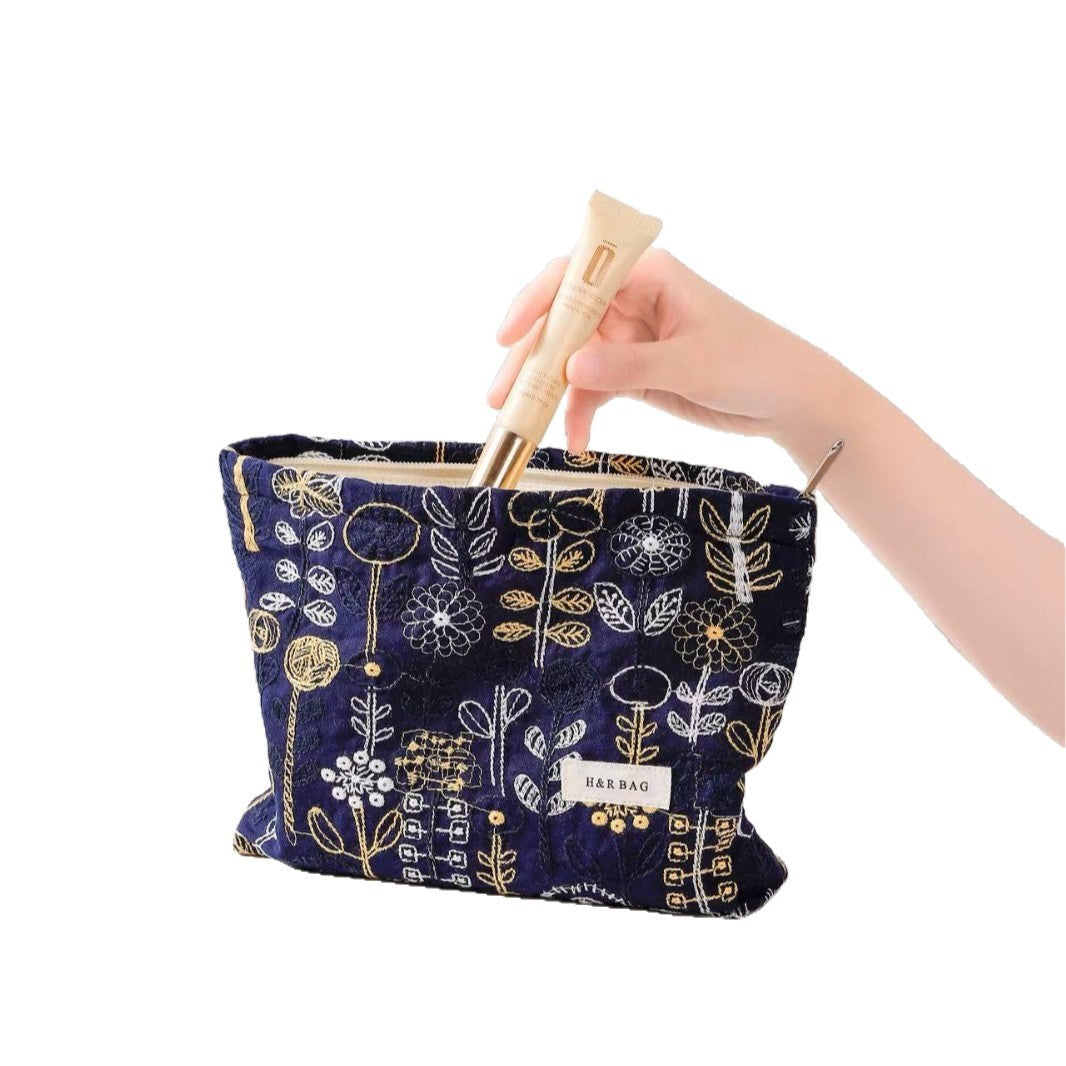 Cute Floral Cotton Embroidered Makeup Bag