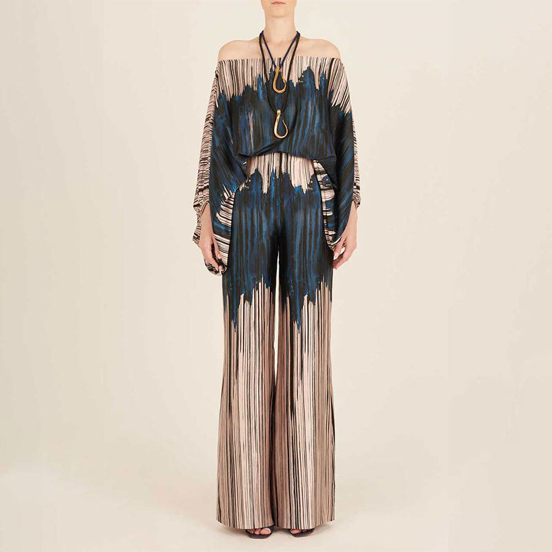 Elegant Batwing Sleeve Printed Two-Piece Set