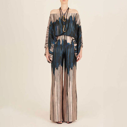 Elegant Batwing Sleeve Printed Two-Piece Set