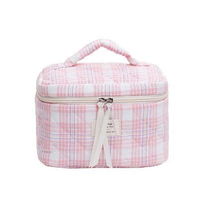 Simple Plaid Large Capacity Makeup Bag