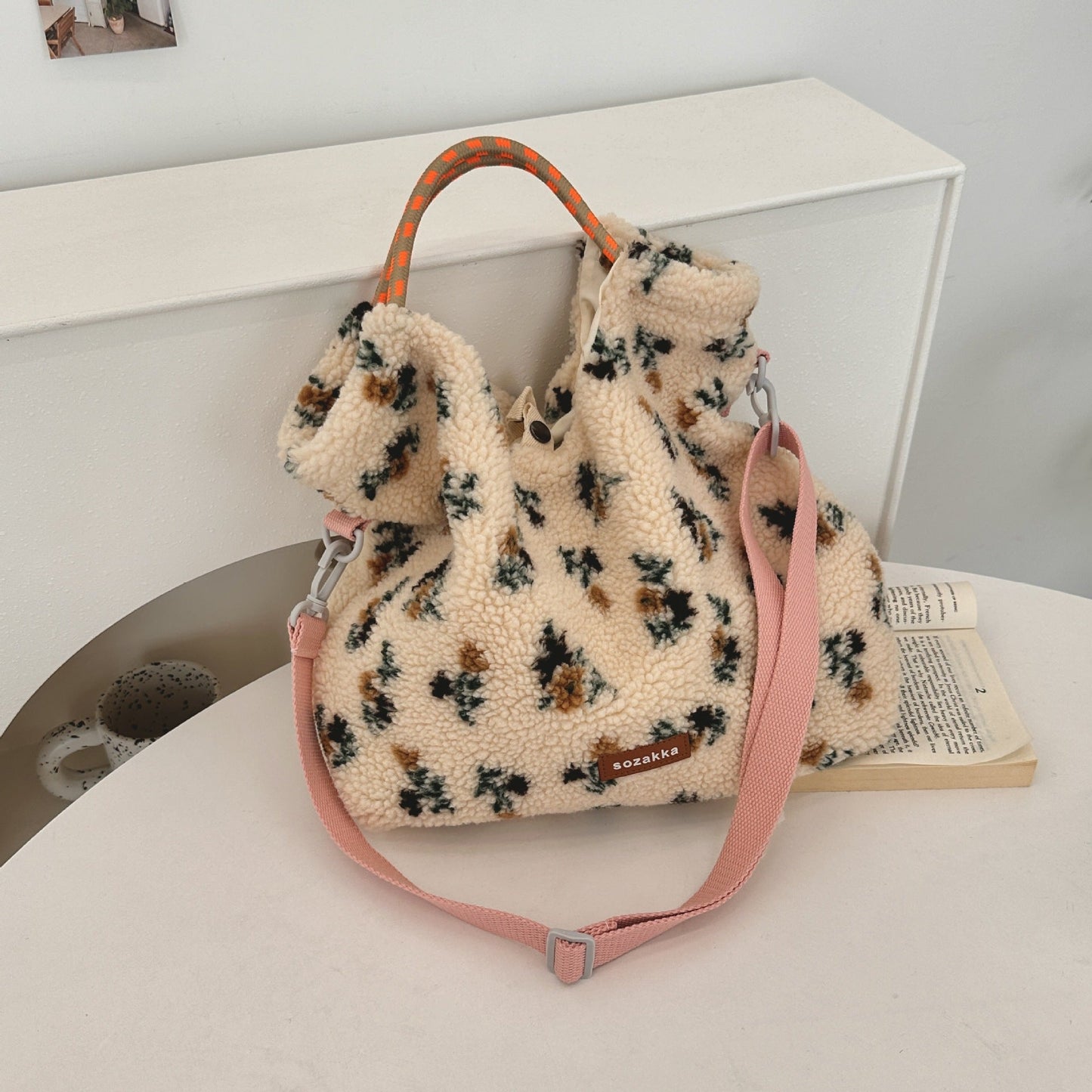 Winter Vintage Striped Plush Crossbody Shoulder Bag