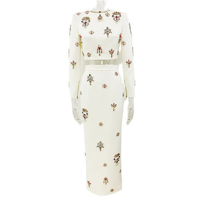 Trendy Beaded Short Sleeve Top And Long Skirt Set