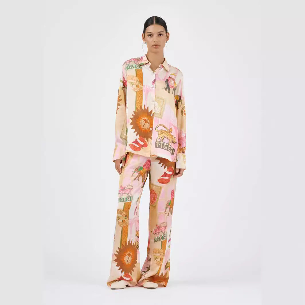 Fashionable Flair Printed Linen Long Sleeve Shirt Set