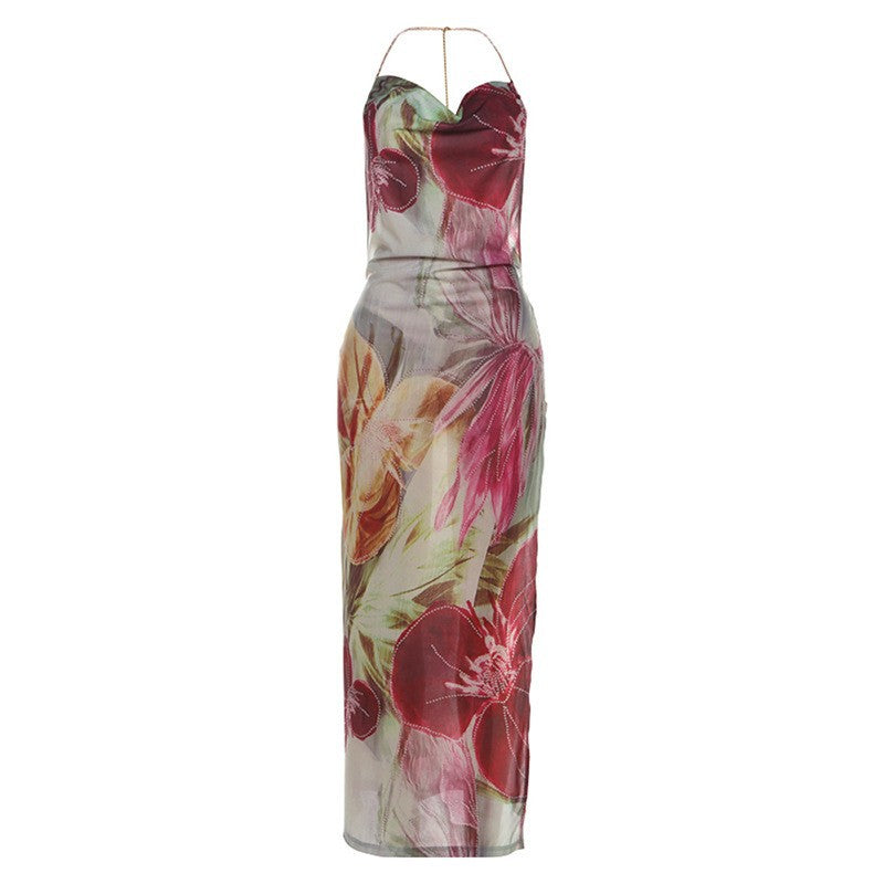 Sexy Backless Tie-Up Maxi Dress With Floral Print
