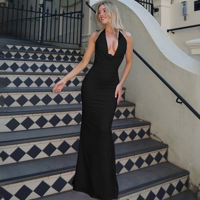 Deep V Neck Halter Backless Bodycon Dress