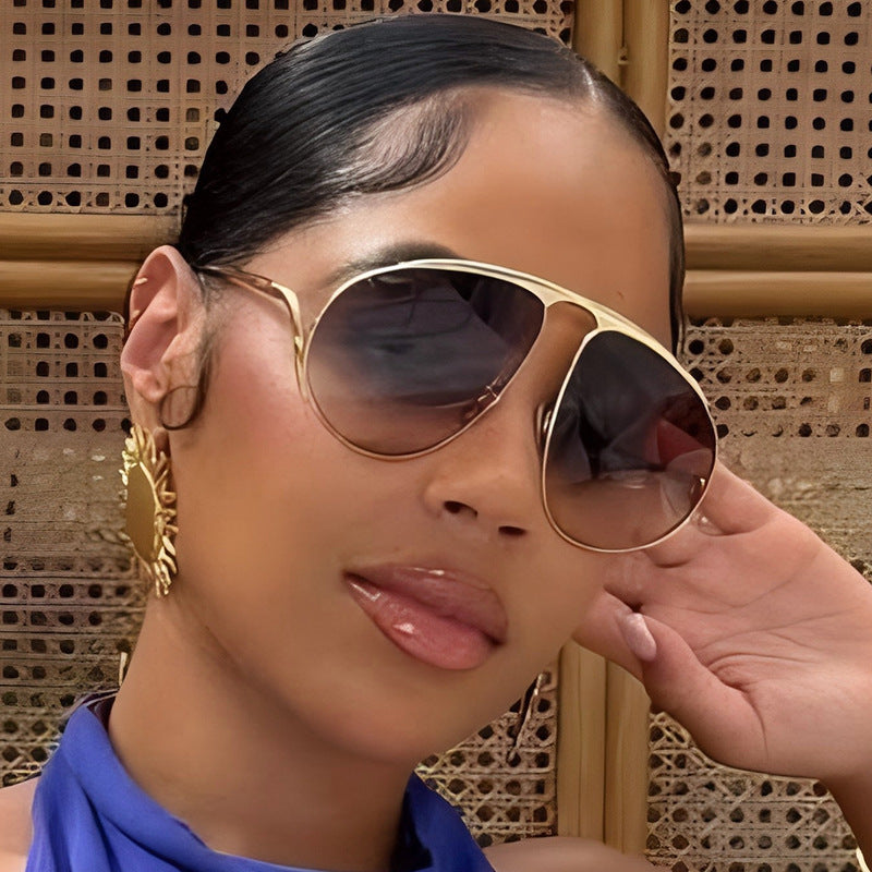 Trendy Oversized Sunglasses UV400 Protection Metal Frame