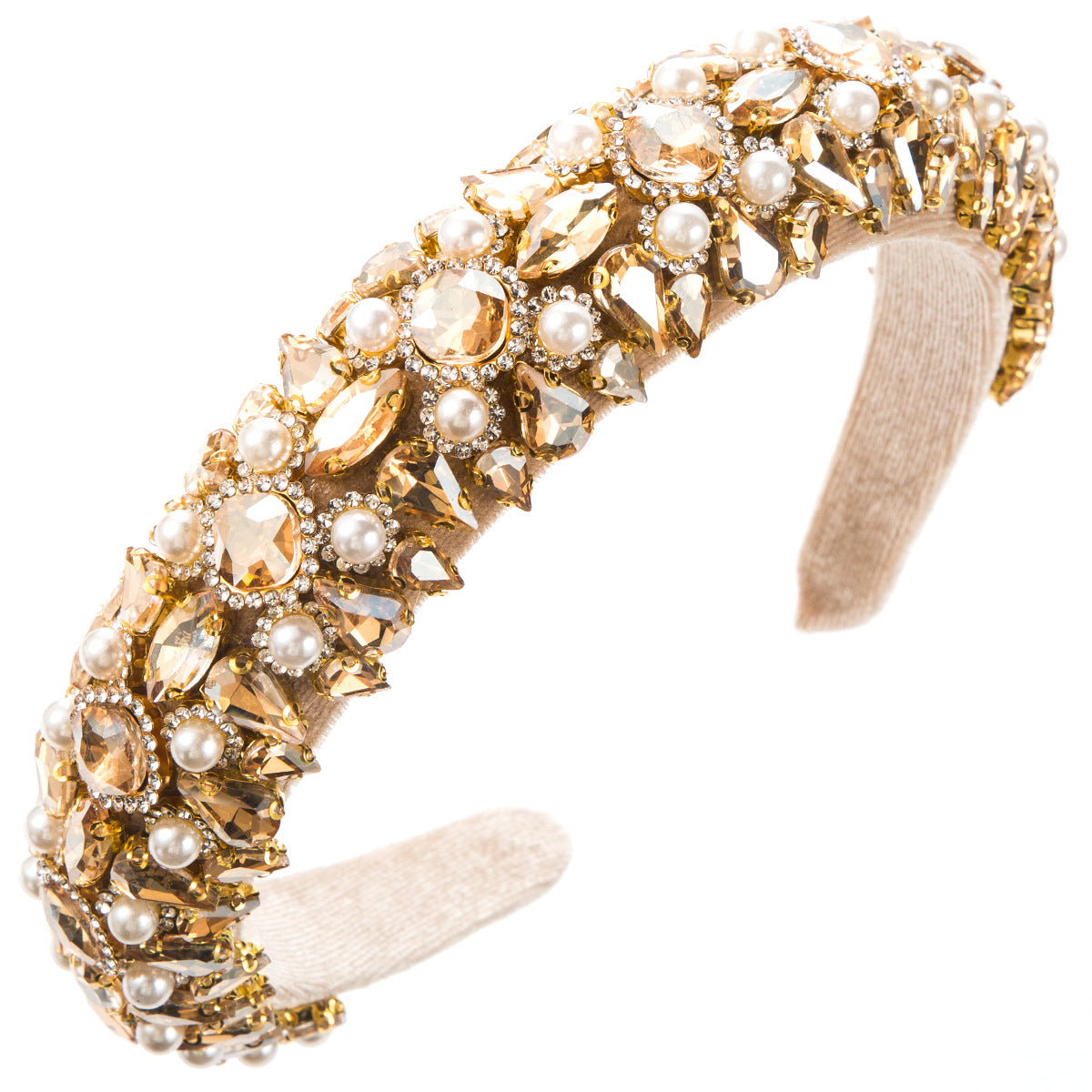 Vintage Baroque Style Velvet Headband for Women with Rhinestones and Pearls