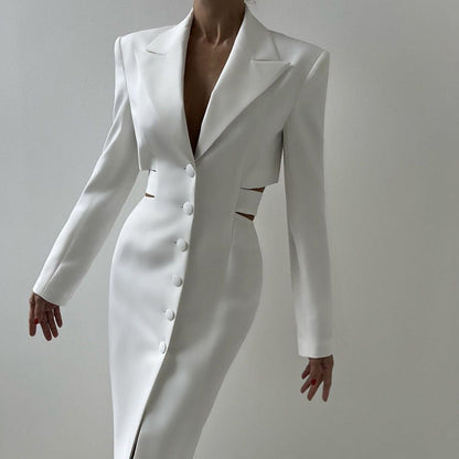 New Hollow Waist Design Elegant Blazer Dress