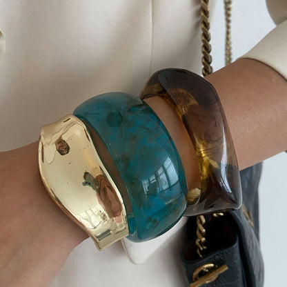 Retro Geometric Marble Pattern Spring Bangle Bracelet