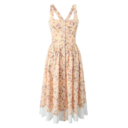 Elegant Square Neck Flower Print Maxi Dresses