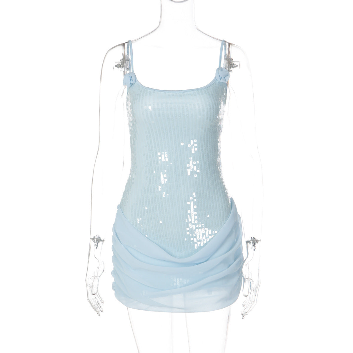 Fashionable Sequin Sleeveless Bodycon Dress with Mesh Details