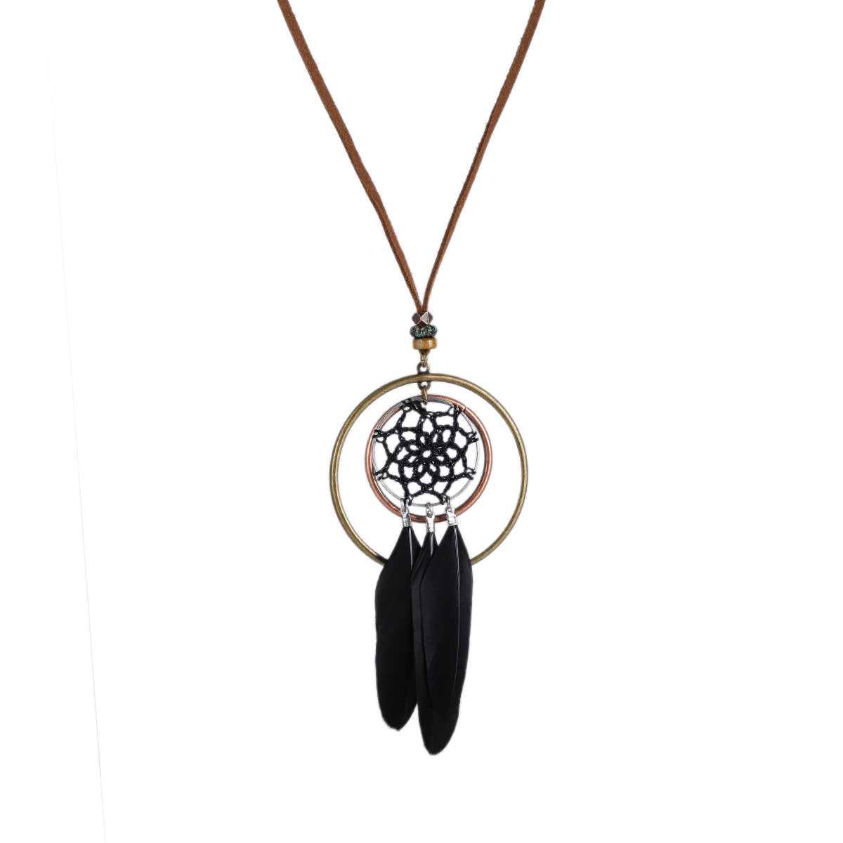 Indian Dreamcatcher Black Feather Tassel Necklace Fashion Jewelry