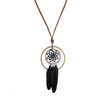 Indian Dreamcatcher Black Feather Tassel Necklace Fashion Jewelry