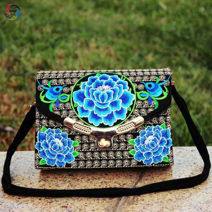 The New Embroidered Ethnic Bag, Mobile Phone Change Bag, Double-Layer Small Bag, Women'S Clutch Bag